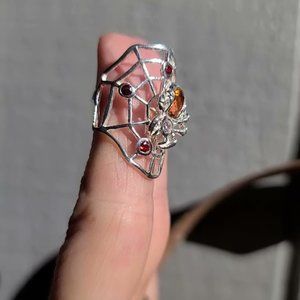 Citrene Garnet & topaz sterling spider on web ring sz6 NEW